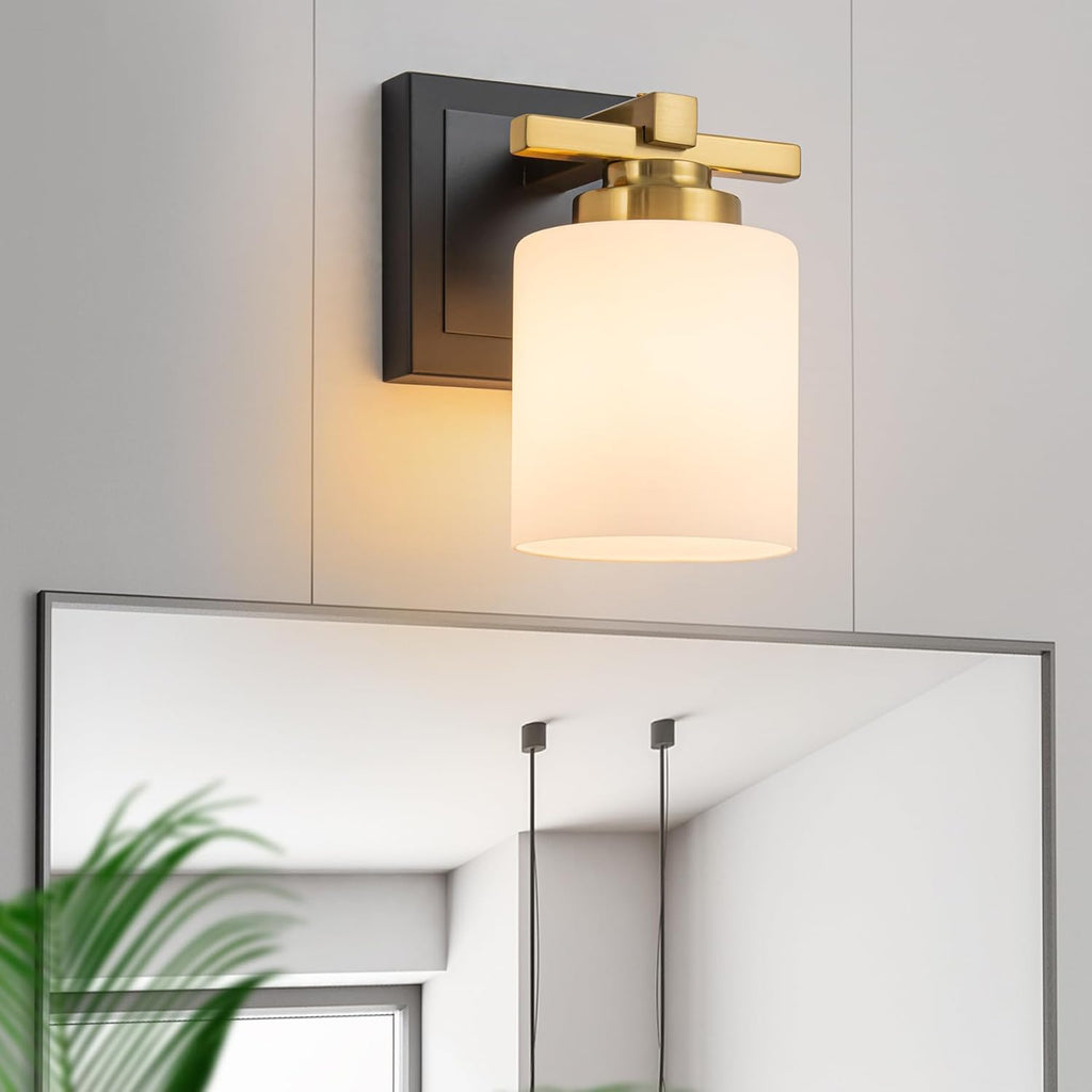 Bathroom Light Fixtures Over Mirror, Vanity Lights Wall Sconces with Milky White Glass Shades, E26 Socket (Bulbs Not