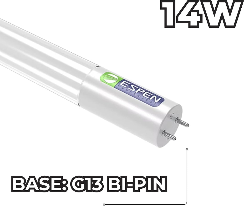 25 Pack 4FT LED T8 Type B Light Tube, Ballast Bypass, Internal Driver, 14W, 1800 Lumens, 3500K/4000K Options, Glass