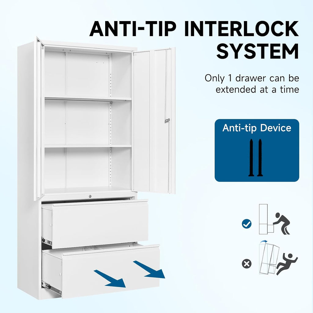 2-Drawer Metal File Cabinet, Lateral Vertical Filing Cabinets , Locking File Cabinet with Storage Shelves