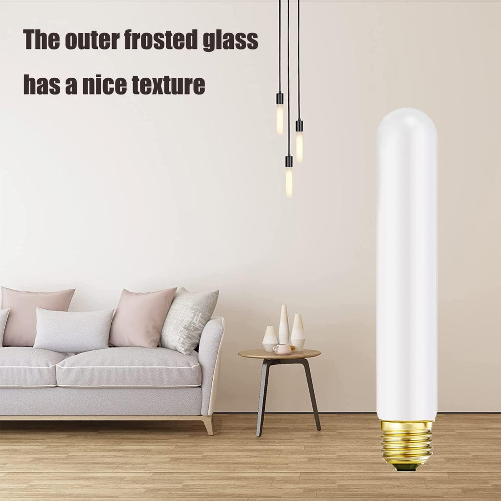 T10 LED Light Bulb 7.3inch E26 Base Matt Opal Porcelain Warm White 2700K Dimmable Edison 6W Led Tubular Bulb,600LM,60