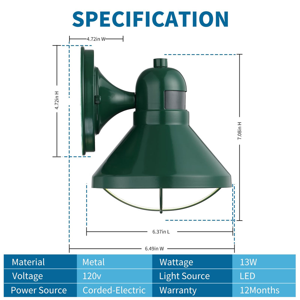 Dusk to Dawn Motion Sensor LED Outdoor Wall Light Fixture Green