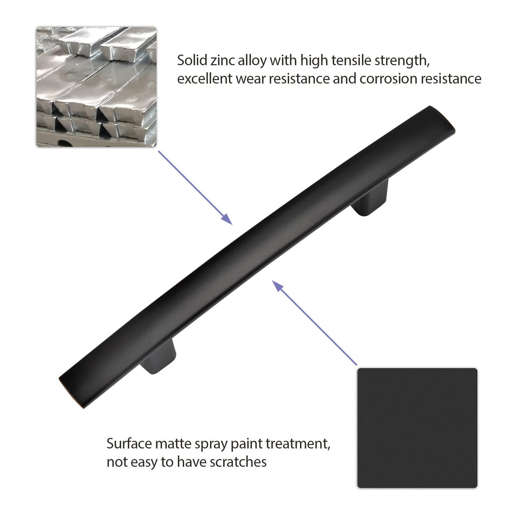 10 Pack Matte Black Cabinet Pulls, Solid Zinc Alloy, 3 Inch CC