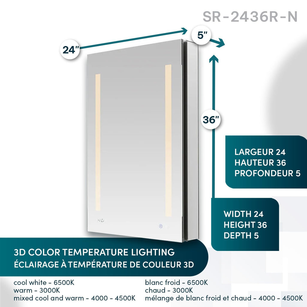 Signature Royale LED Lighted Medicine Cabinet Defogger, 3X LED Lighted Vertically Adjustable Magnifying Mirror