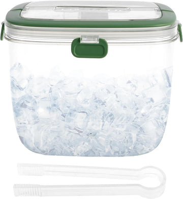 5L PortableClear Ice Bucket for Freezer with Lid & Tong Camping, Ice Cube Storage Bin, Plastic Refrigerator Ice Cube
