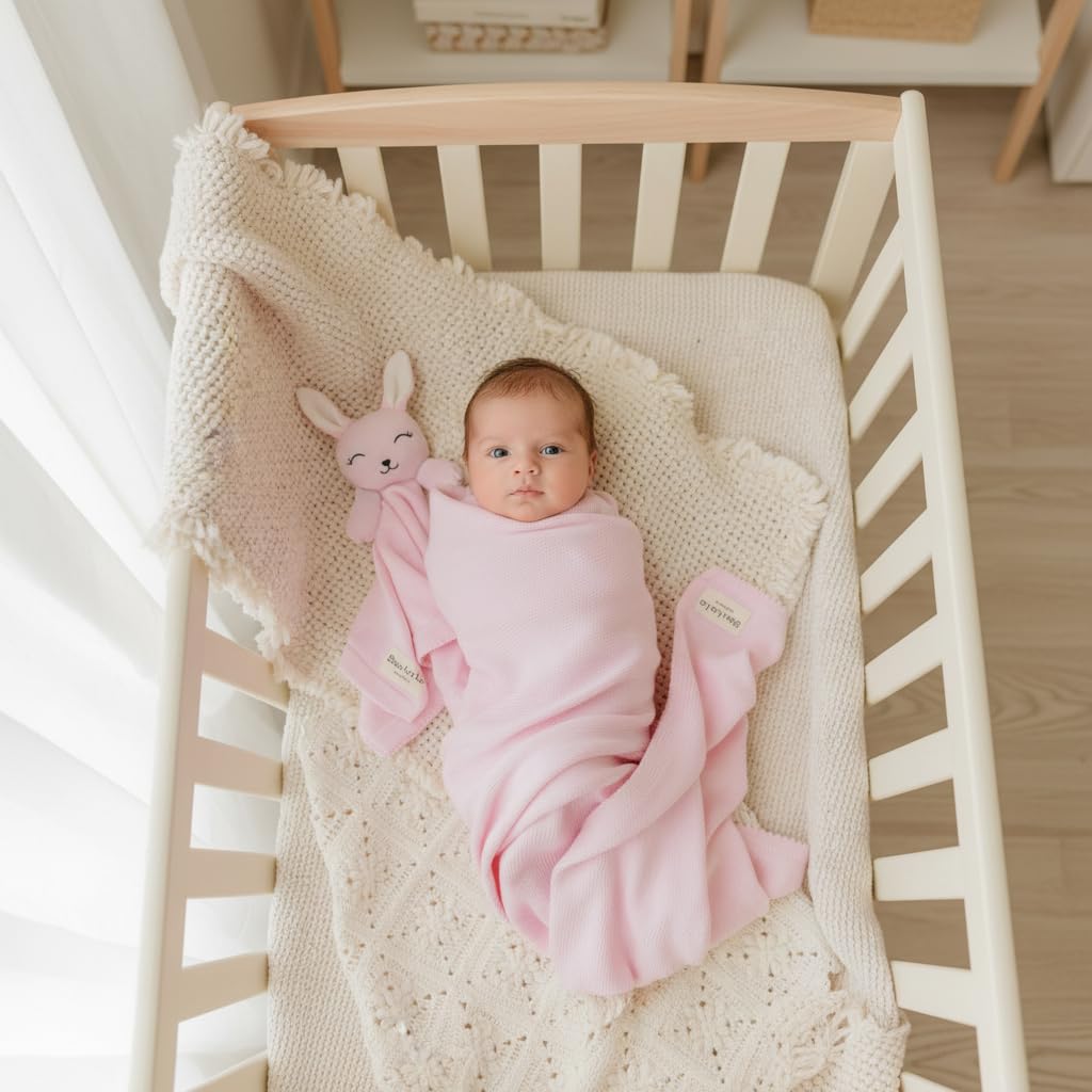 Baby Gift Set - Organic Cotton Newborn Blanket and Lovey Security Blanket Set, Gifts for Baby Girl, Mother to be