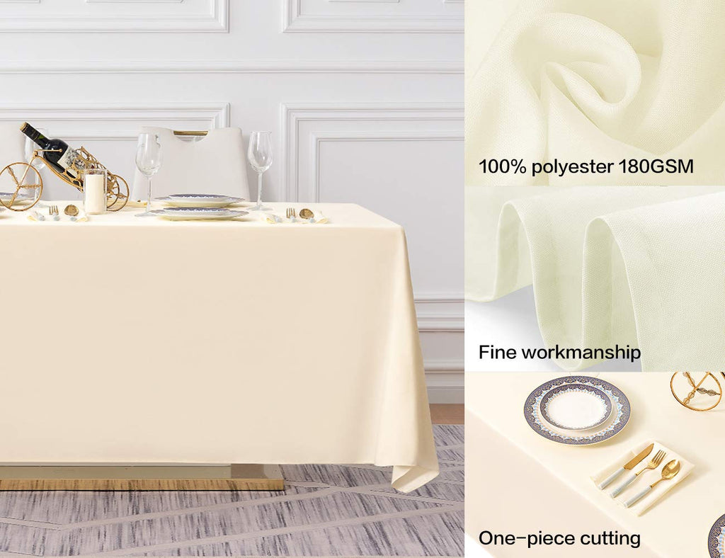 90x132 Inch Ivory Tablecloth for 6-8 Foot Rectangle Tables