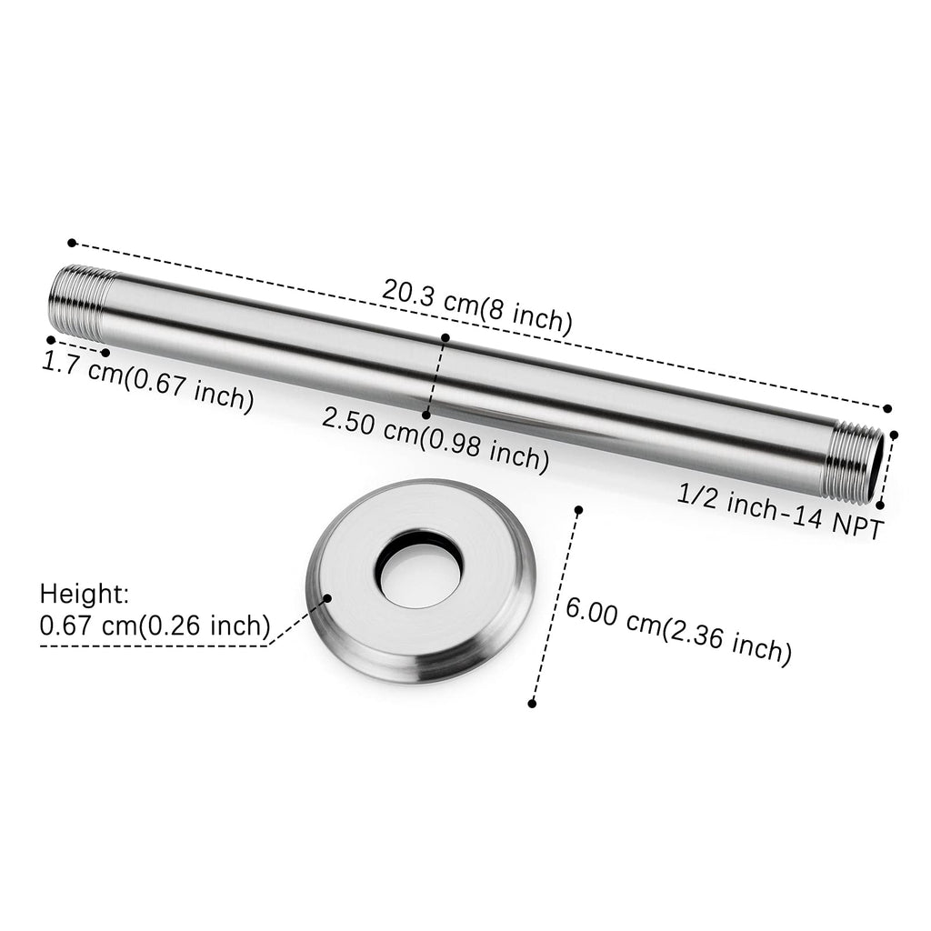 8 Inch Shower Arm and Flange Brushed Nickel, Ceiling Mounted Shower Arm for Rain Shower Head
