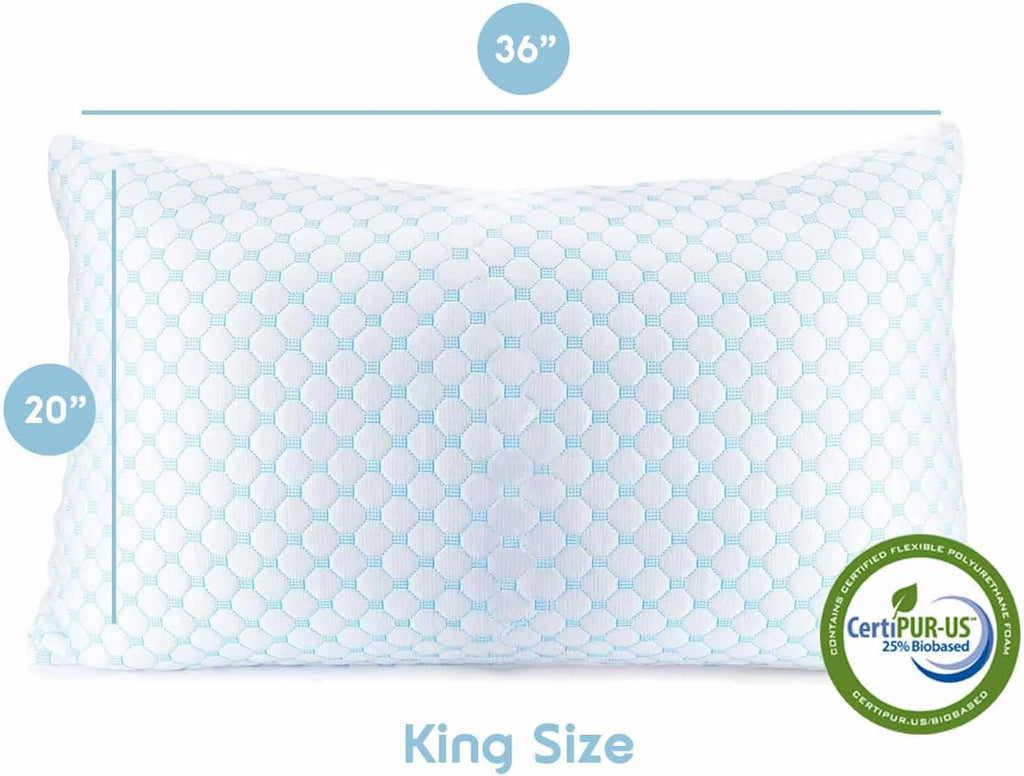 King Size Cooling Pillow for Sleeping 1 Pack, Luxury Shredded Memory Foam King Pillow, Adjustable Cold Gel Pillows