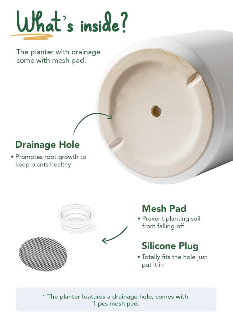 12 Inch Pot for Plants, Ceramic Indoor Planter, White