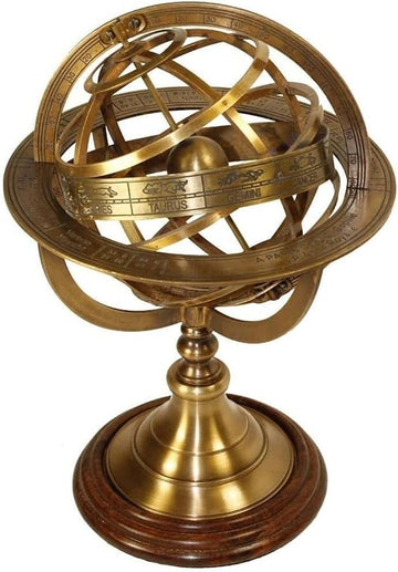 RedSkyTrader Brass Antique Finish Armillary Celestial Globe with Zodiac Engravings