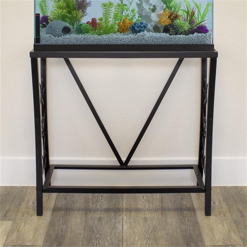 29 Gallon Metal Aquarium Stand, Black Powder-Coated Finish, Durable Steel Construction, Moisture-Resistant, Scroll