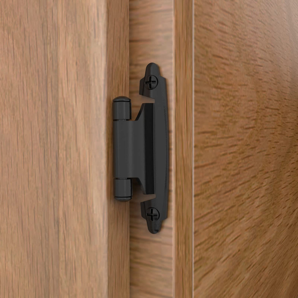 1/2" Overlay Cabinet Hinges, 6 Pack Self Closing Flush Mount Hinges with Door Bumper, Variable Decorative Hardware