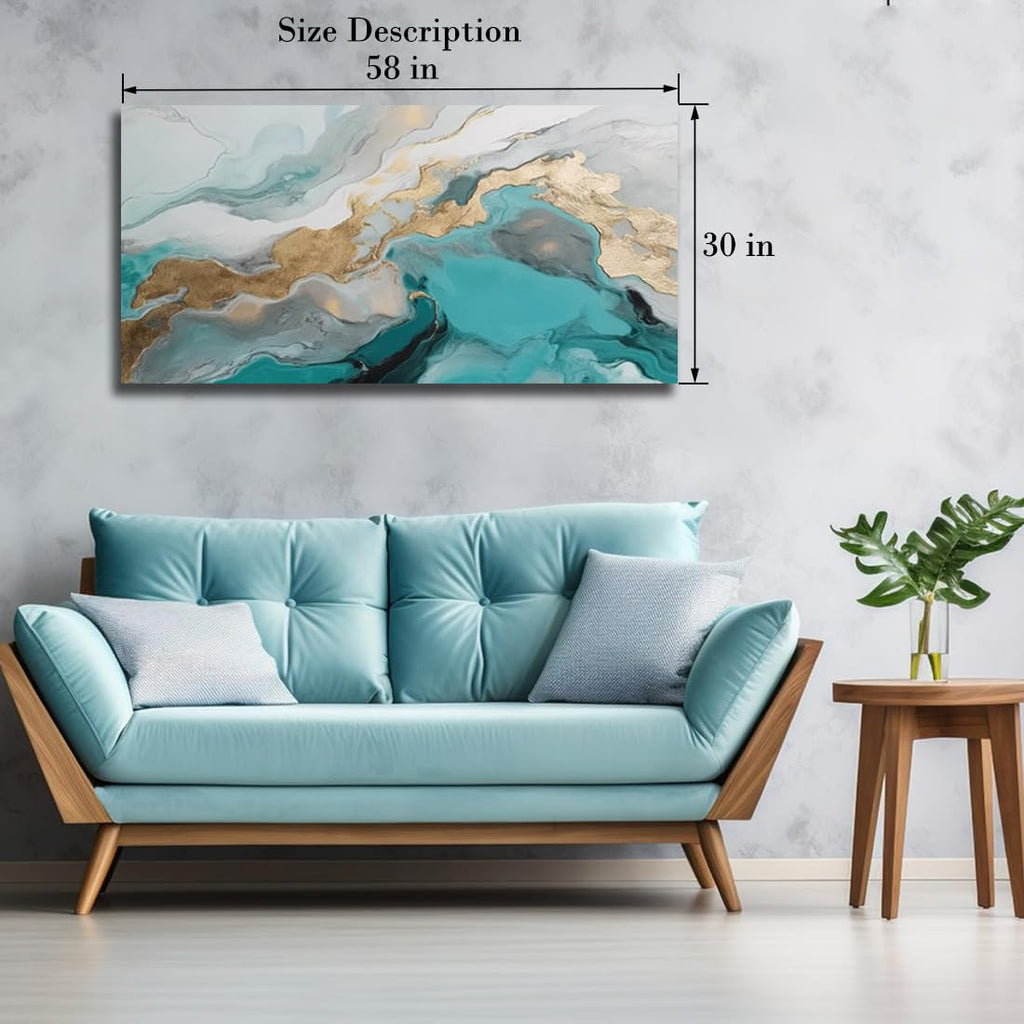 Large Abstract Teal Gold Canvas Wall Art Prints