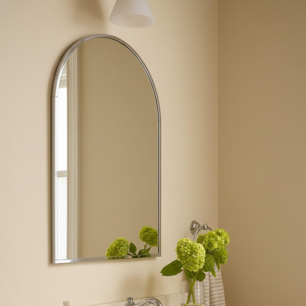 24 x 36'' Chrome Arch Bathroom Medicine Cabinet with Mirror Recessed and Surface Mounted Chrome Medicine Cabinet