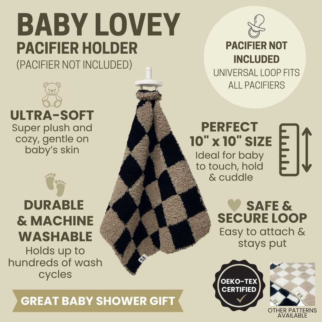 USA Checkered Baby Lovey Security Blanket with Pacifier Holder - DreamSoft Reversible Plush Mini Comfort Blanket