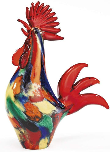 Murano-Style Art Glass Rooster Sculpture Table Decor, 11 Inch