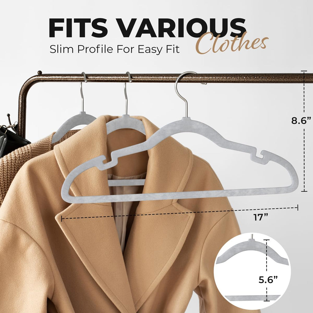 100 Pack Velvet Hanger for Shirt Pants Dresses Skirts Suits Jackets - Slim Space Saving Design - Standard Coat Hanger