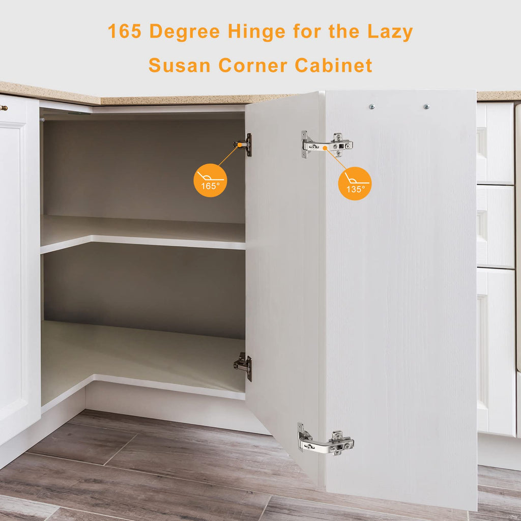 2 Pack 165 Degree Lazy Susan Hinge, Face Frame, CLIP ON Plate for Easy Installation, Soft Close Multi-pivot Concealed