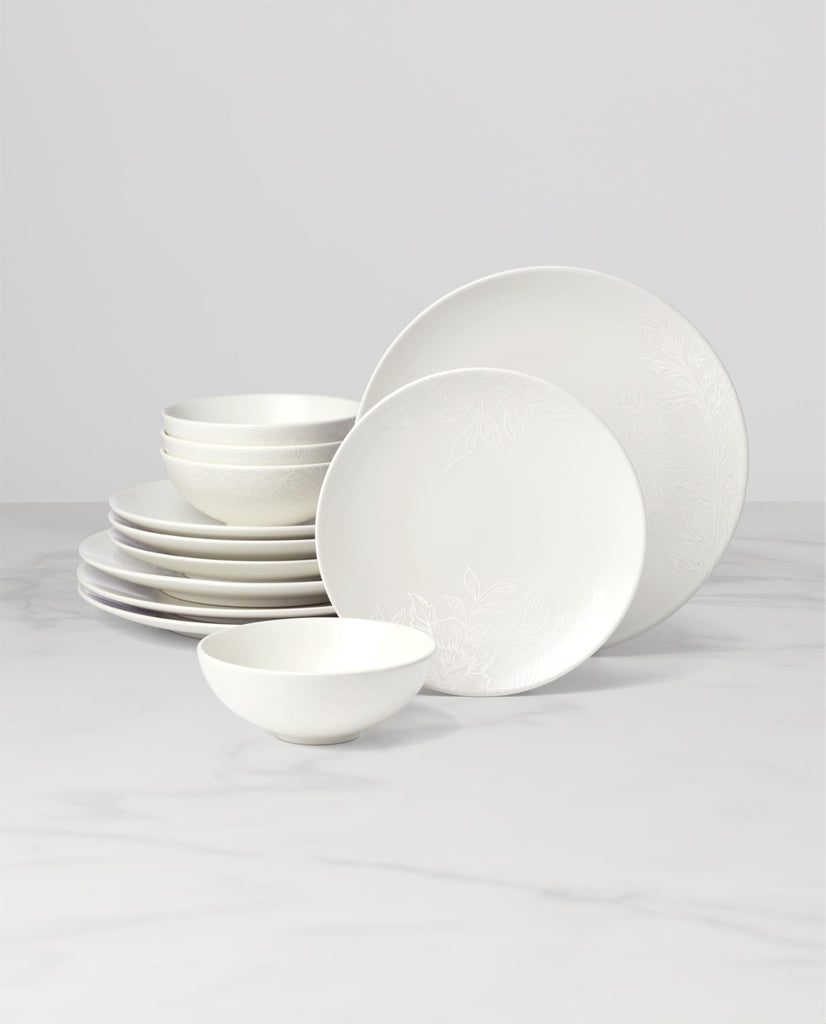 Roseto 12-Piece Dinnerware Set, White