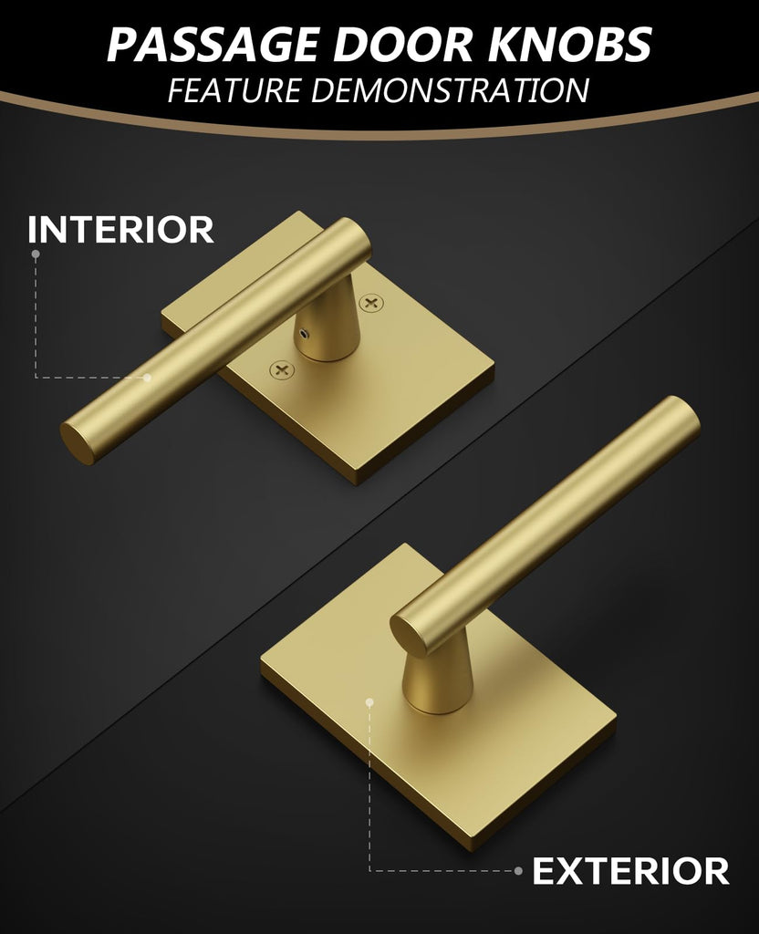 10 Pack Brushed Gold Passage Interior Door Handles