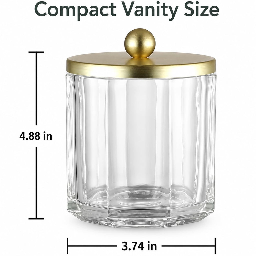 Clear Transparent Apothecary Octagional Shaped Glass Canister Jar With Gold Metal Lid Cover Organization, Cotton