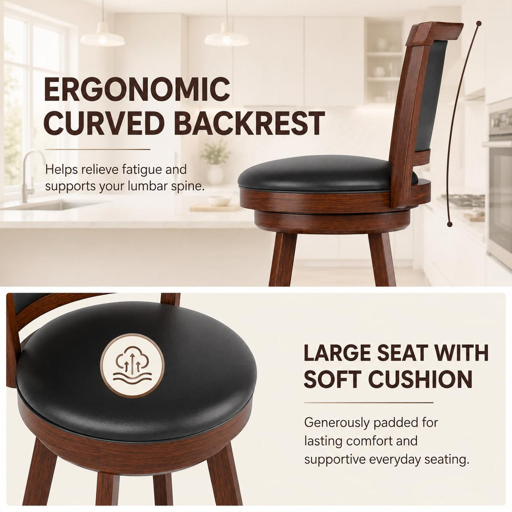 Swivel Bar Stools Set of 2, 29" Bar Height Barstools, Retro Brown