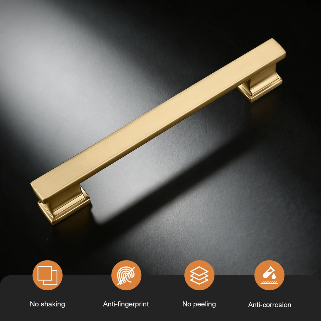 5 Pack Champagne Bronze Cabinet Handles 3 Inch(76mm) Hole Center Kitchen Cabinet Pulls, Brushed Brass Cabinet