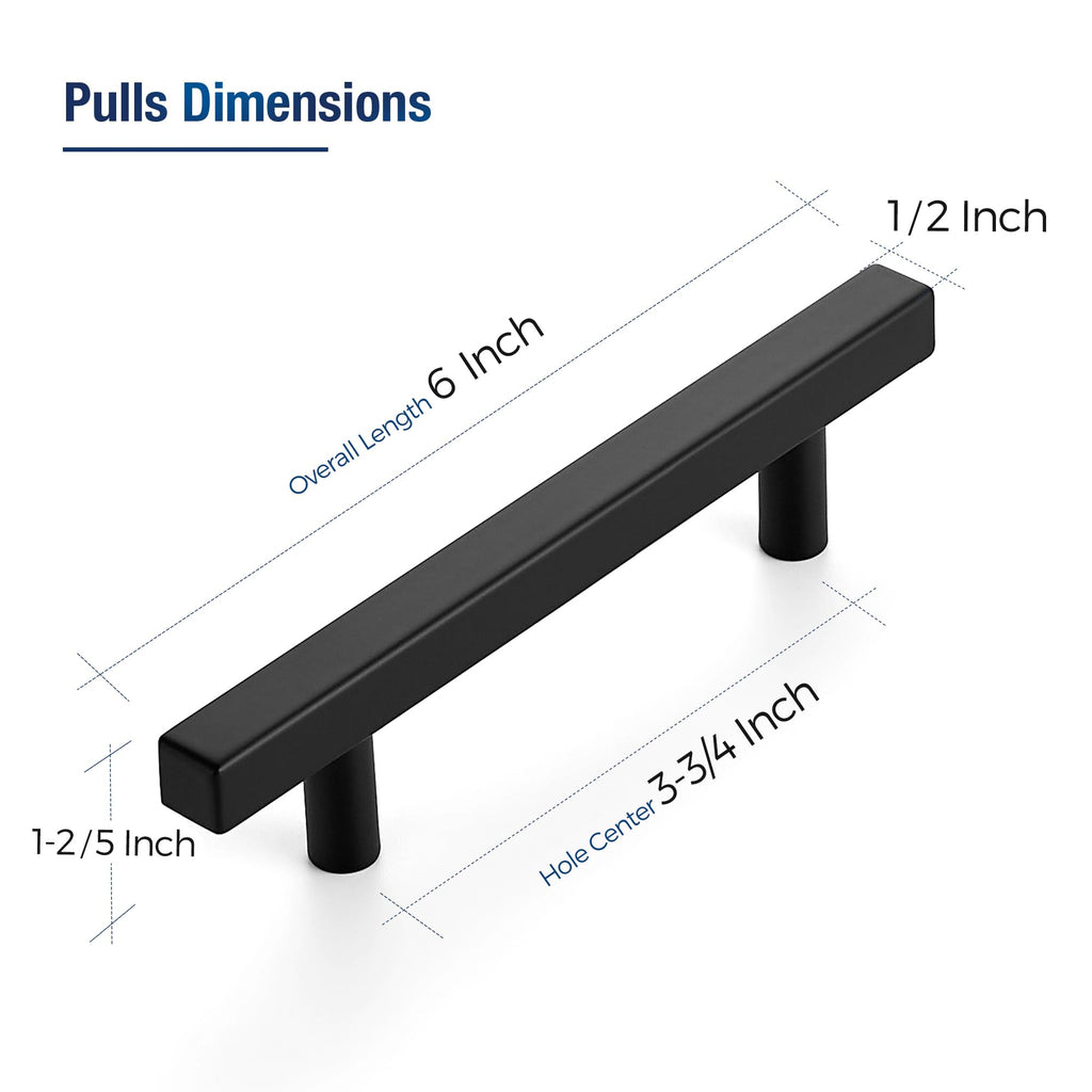 Matte Black Pulls Cabinet Square Handles 3-3/4 Inch 30 Pack
