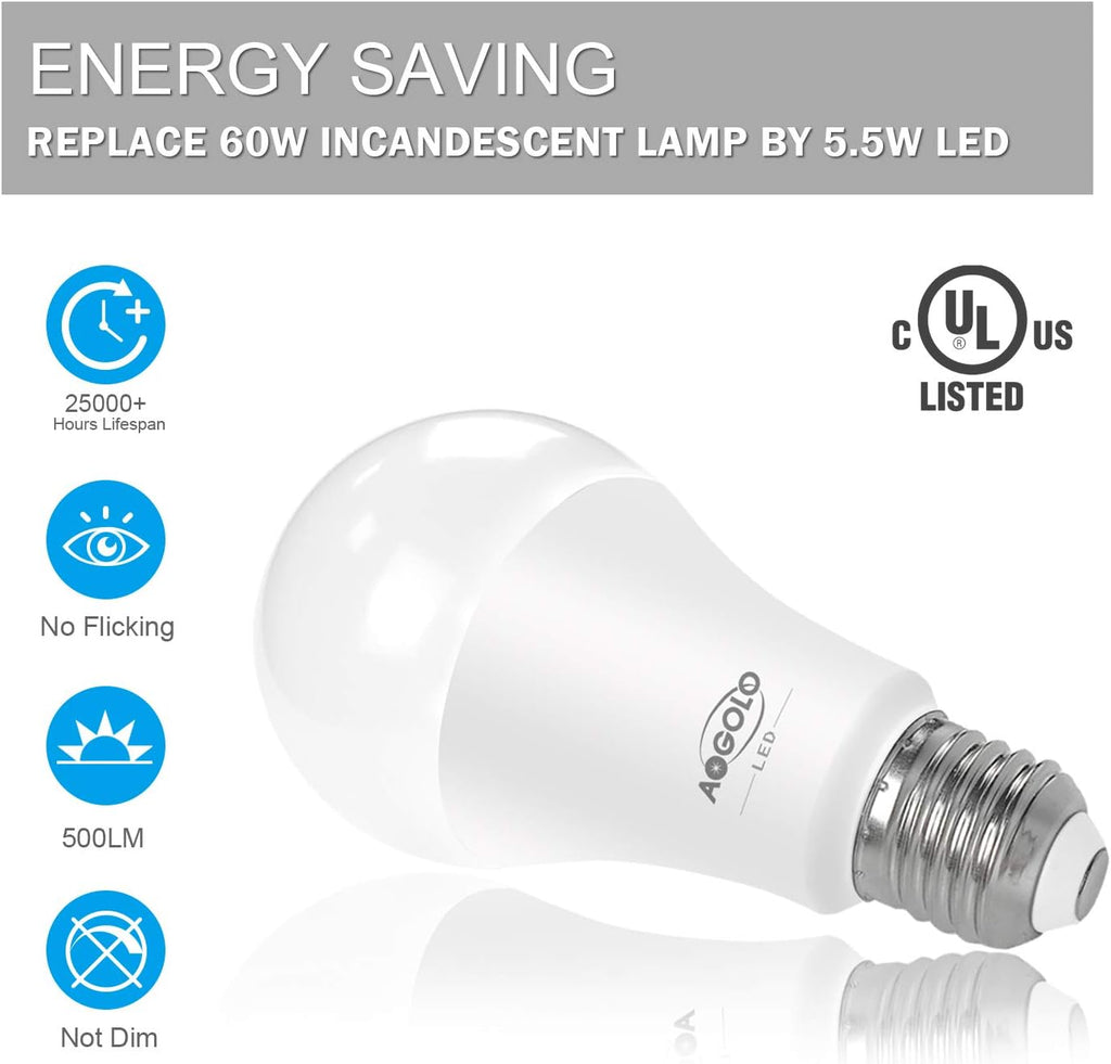 5.5W A19 LED Light Bulb, 2700k, 6 Pcs, 40 Watt Equivalent,Efficient LED Bulbs 500LM,E26 Medium Screw Base,Soft Warm