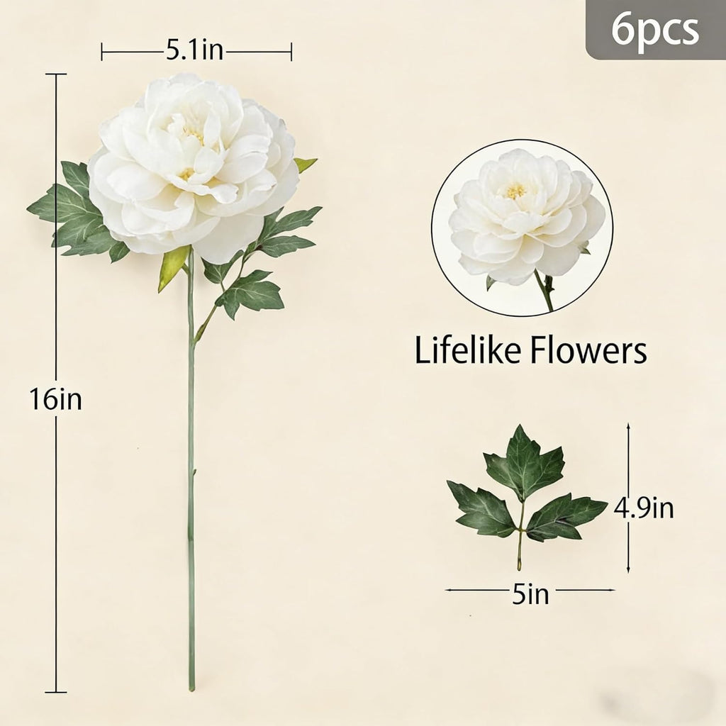 Peonies Artificial Flowers, Realistic Faux Silk Peony, Fake Decorative Floral Arrangements Wedding Decor () - Set of 6