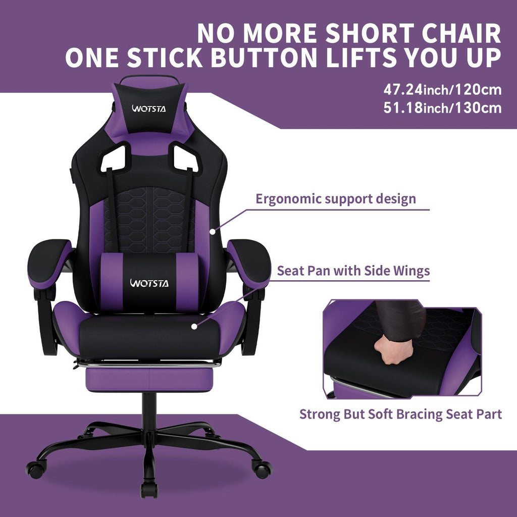 Gaming Chair with Massage, Ergonomic PC Gaming Chair with Footrest Comfortable Headrest and Lumbar Support, High Back