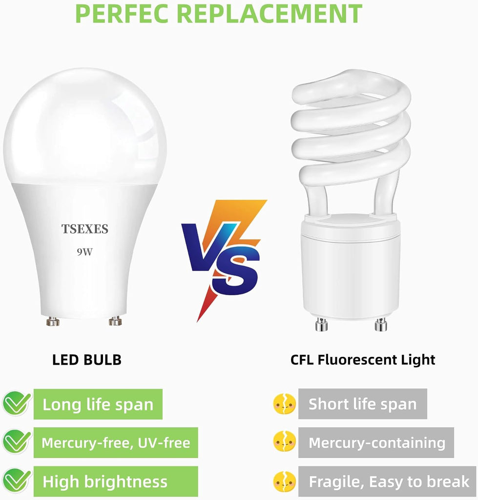 GU24 LED Light Bulb,9W(Equivalent 100 Watt),1100 Lumens,A19 Shape,4 Pack