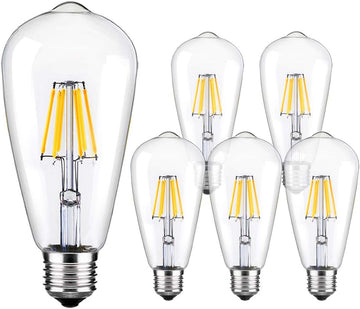 LED Edison Bulbs,Dimmable Vintage Light Bulbs,6W Cool,E26 Clear Glass
