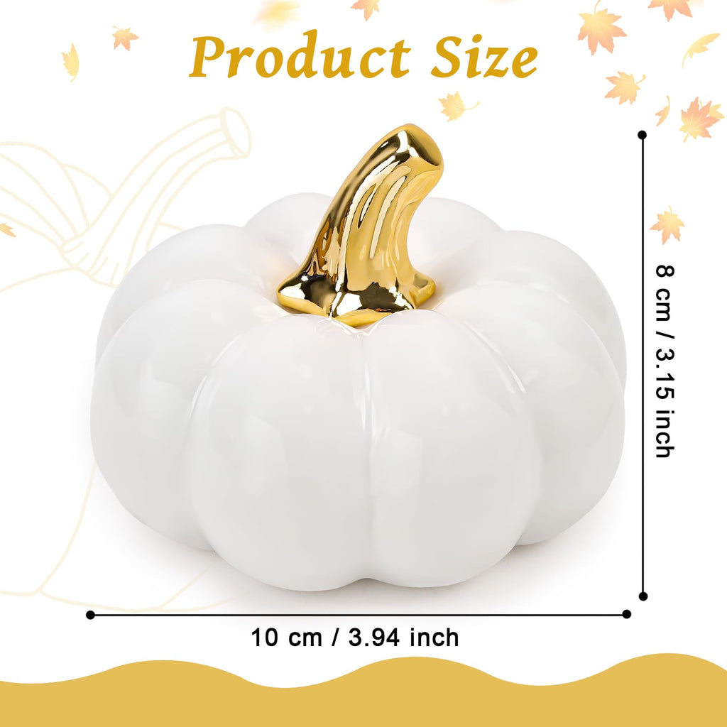 4 Inch Ceramic Pumpkins for Fall Home Decorations - White