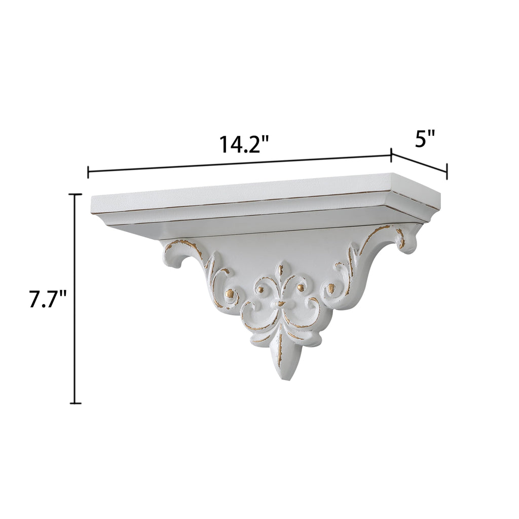French Wooden Shelf for Wall, 14 Inch Long Floating Shelf