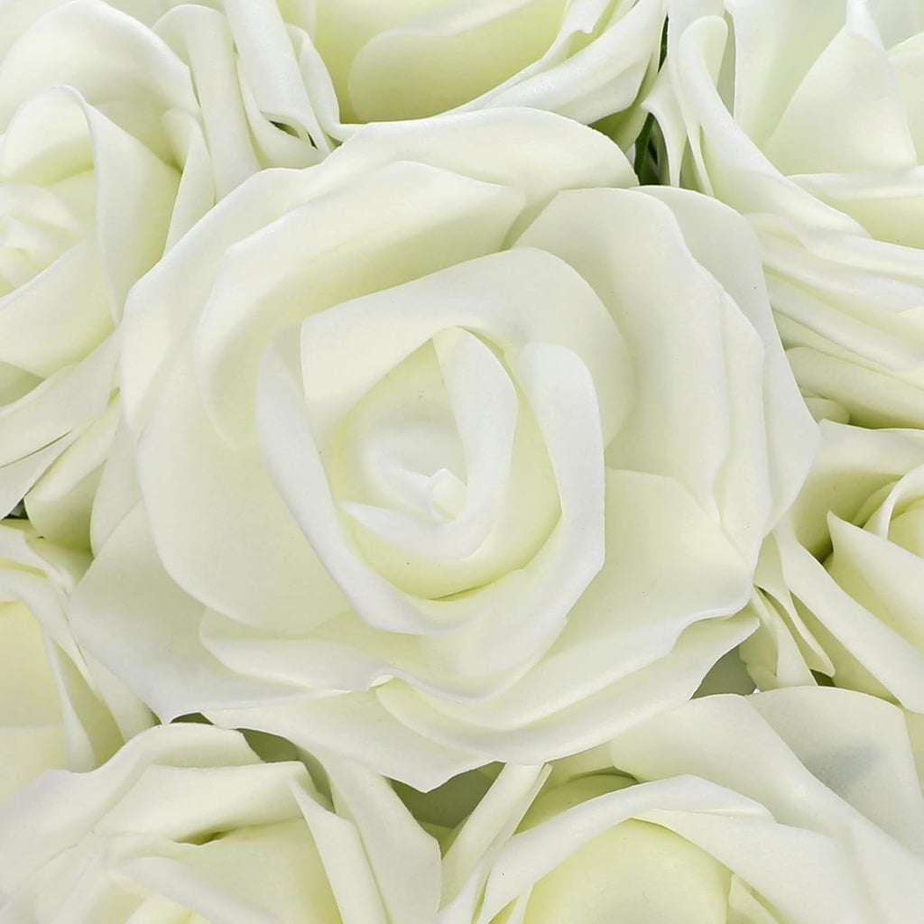 White Roses Artificial Flowers in Vase Small Silk Fake Rose Bouquet Flowers Floral Arrangements with Glass Vase - Set of 2