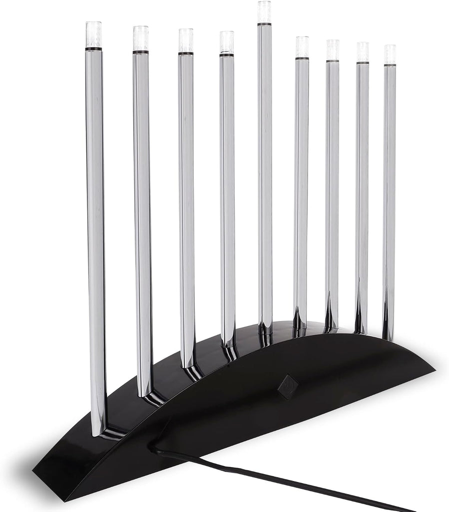 Zion Judaica Large LED Electric Hanukkah - New Classic Black & Silver Arch Style Hanukkiah 14" Wide x 12.5" Tall