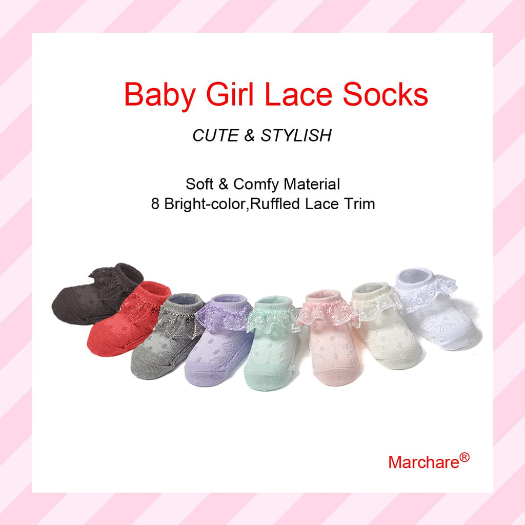 Baby Lace & Frilly Socks - 3 Pack Newborn Girls' Ruffle Eyelet Princess Cotton Socks, White