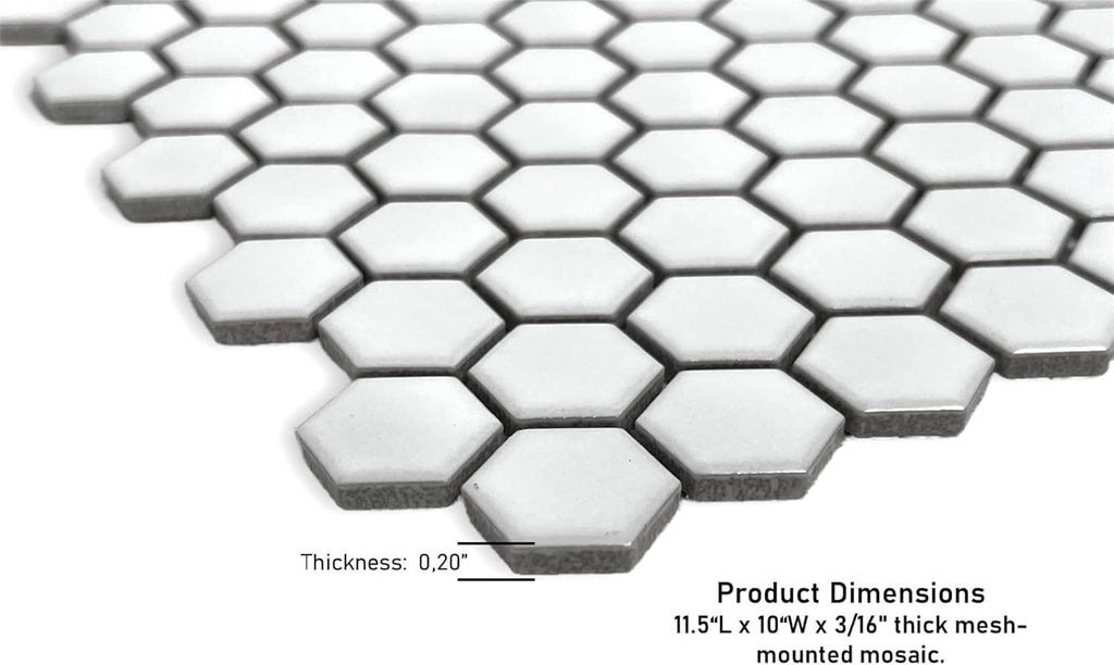 Hexagon 1x1 White Porcelain Mosaic Floor Tile Matte Italian Design Backsplash Bathroom Wall Shower Accent Decorative