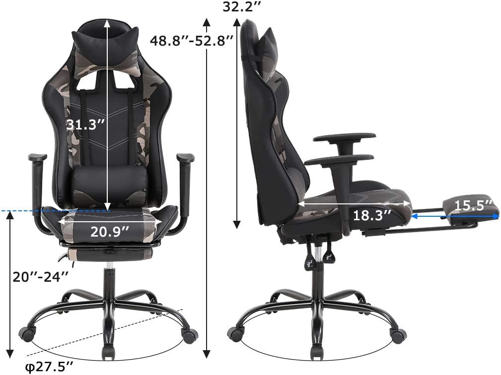 Gaming Chair Racing Office Chair Ergonomic Desk Chair Massage PU Leather Recliner PC Computer Chair with Lumbar