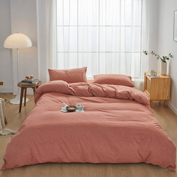 Bedding Duvet Cover Set 3 Pieces 100% Washed Cotton Duvet Cover Linen Like Textured Breathable Durable Soft Comfy