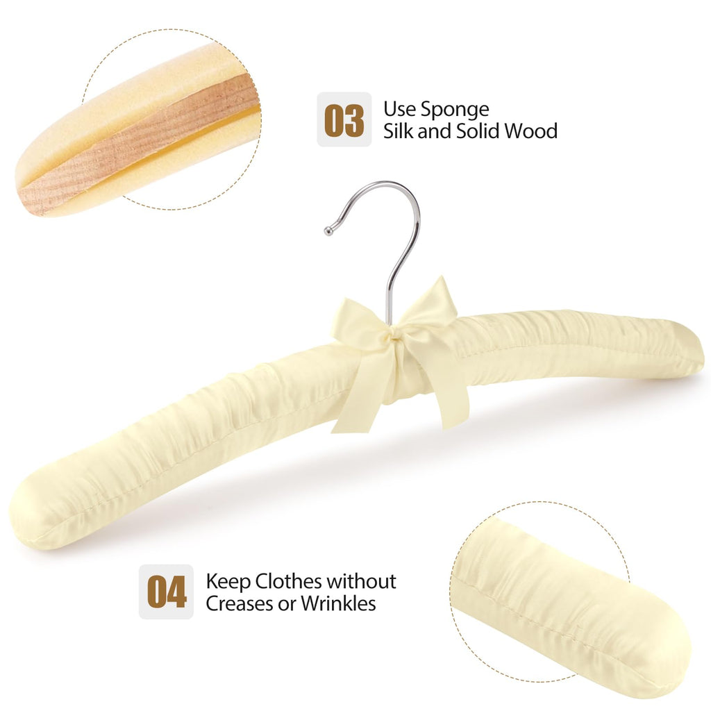 Padded Hangers for Women Clothing, 15 Inch Satin Hangers, Thick Foam Padding, No Shoulder Pads, for Sweaters, Suits