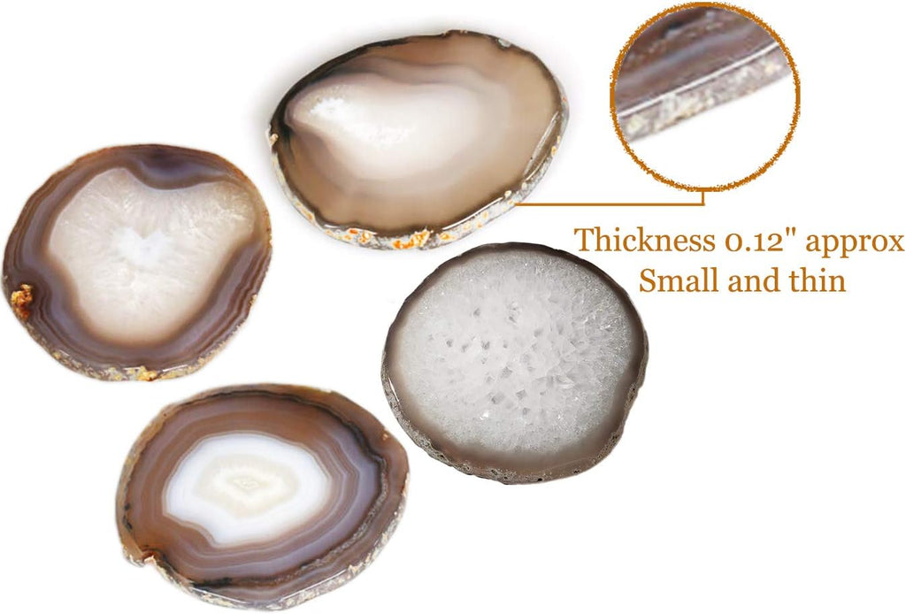 Natural Agate Coasters, Brown Geode Stone Slices 3-3.5'' for Drinks Coffee Wine, Unique Rock Crystal - Set of 4