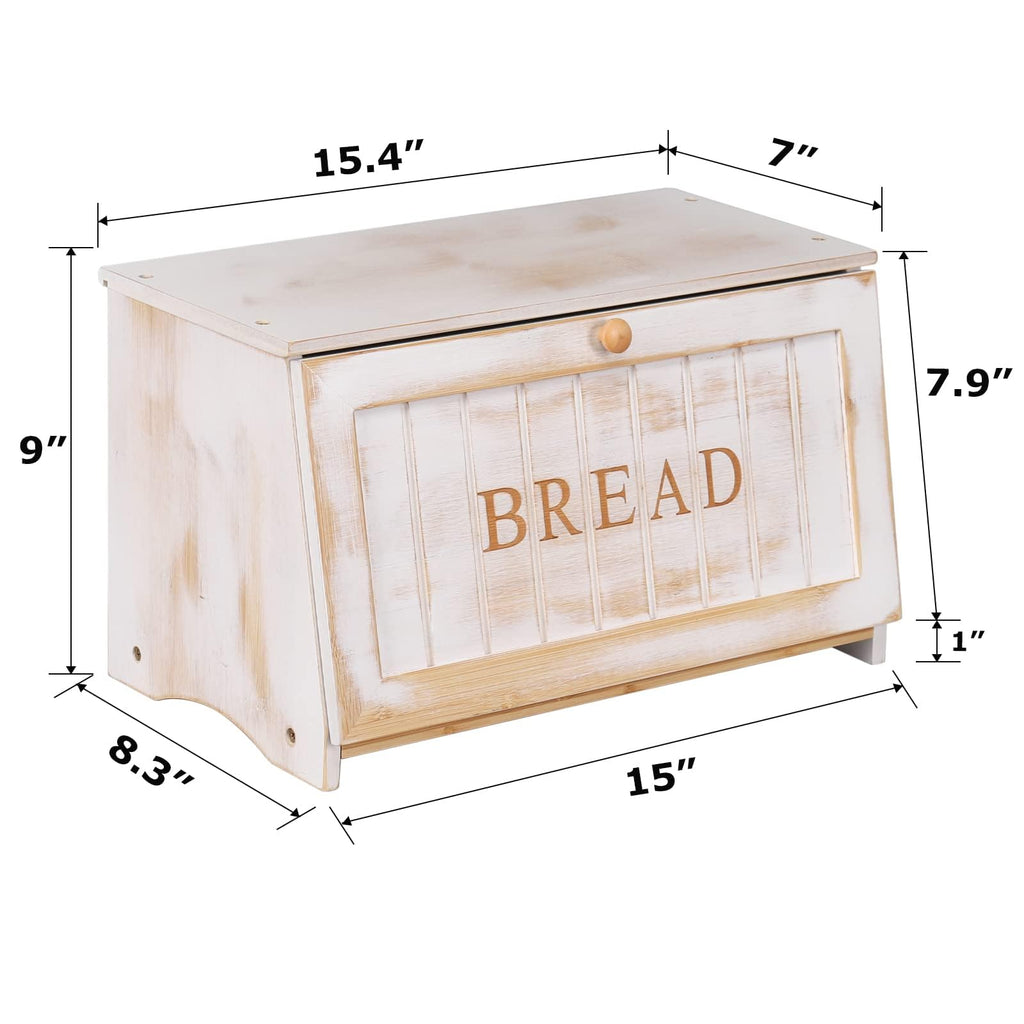 Bread Box - Vintage Wood Counter, Food Storage Bin,White