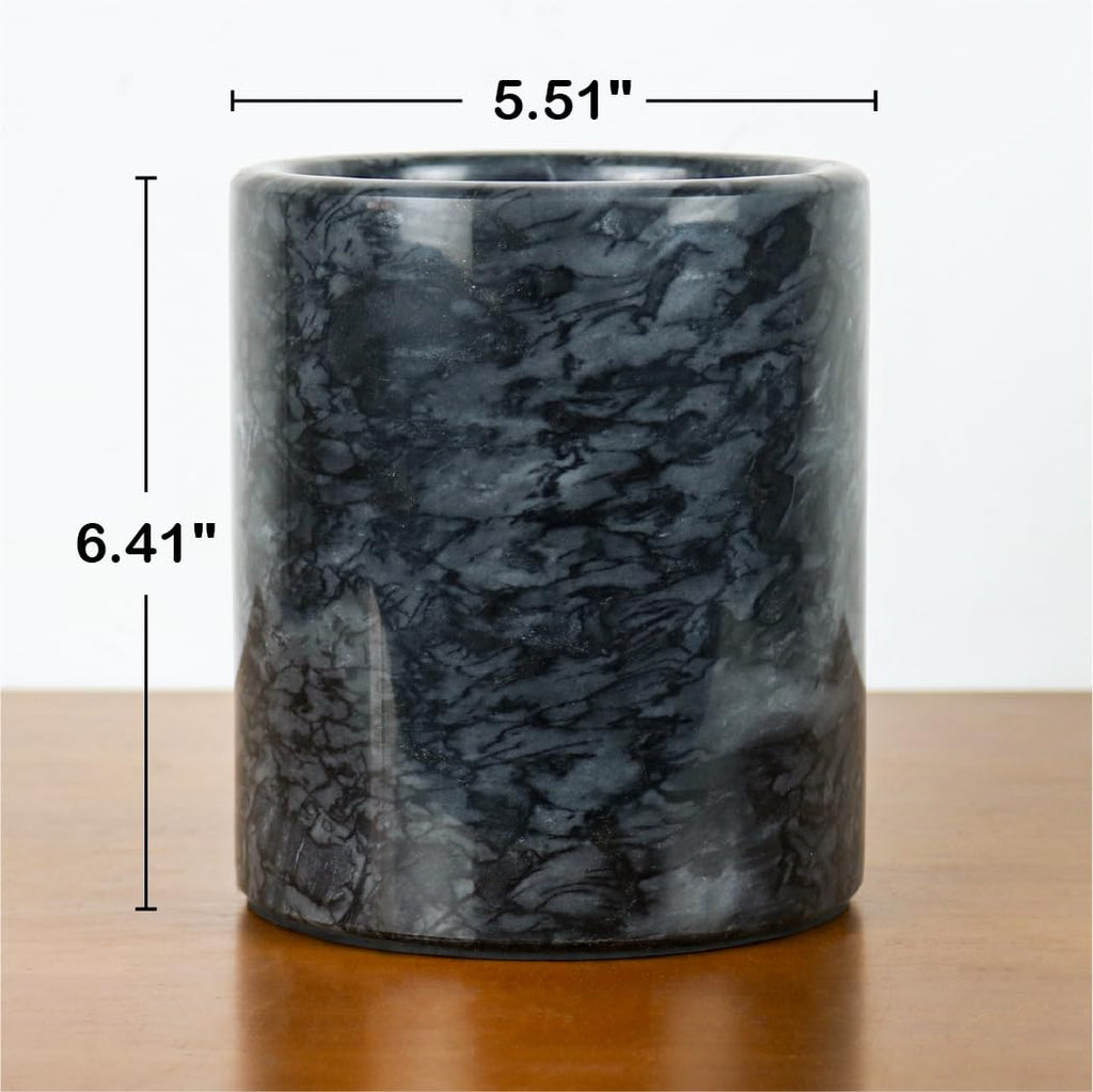 Black Marble Kitchen Utensil Holder, Weighted Utensils Organizer Crock for Countertop, Wine Chiller Bucket