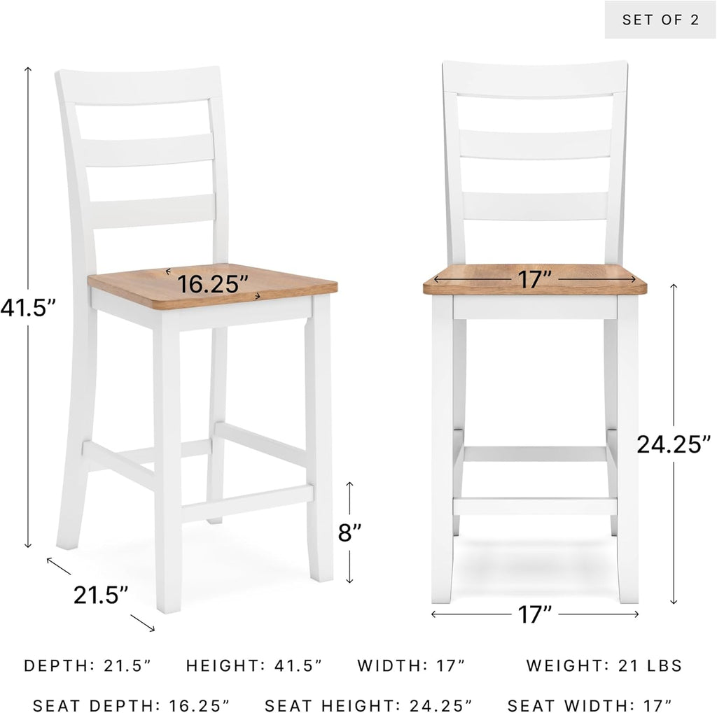Gesthaven Solid Wood Frame Counter Height Barstool, Set of 2, White/Natural