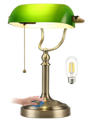 Green Stepless Dimmable Glass Bankers Desk Lamp