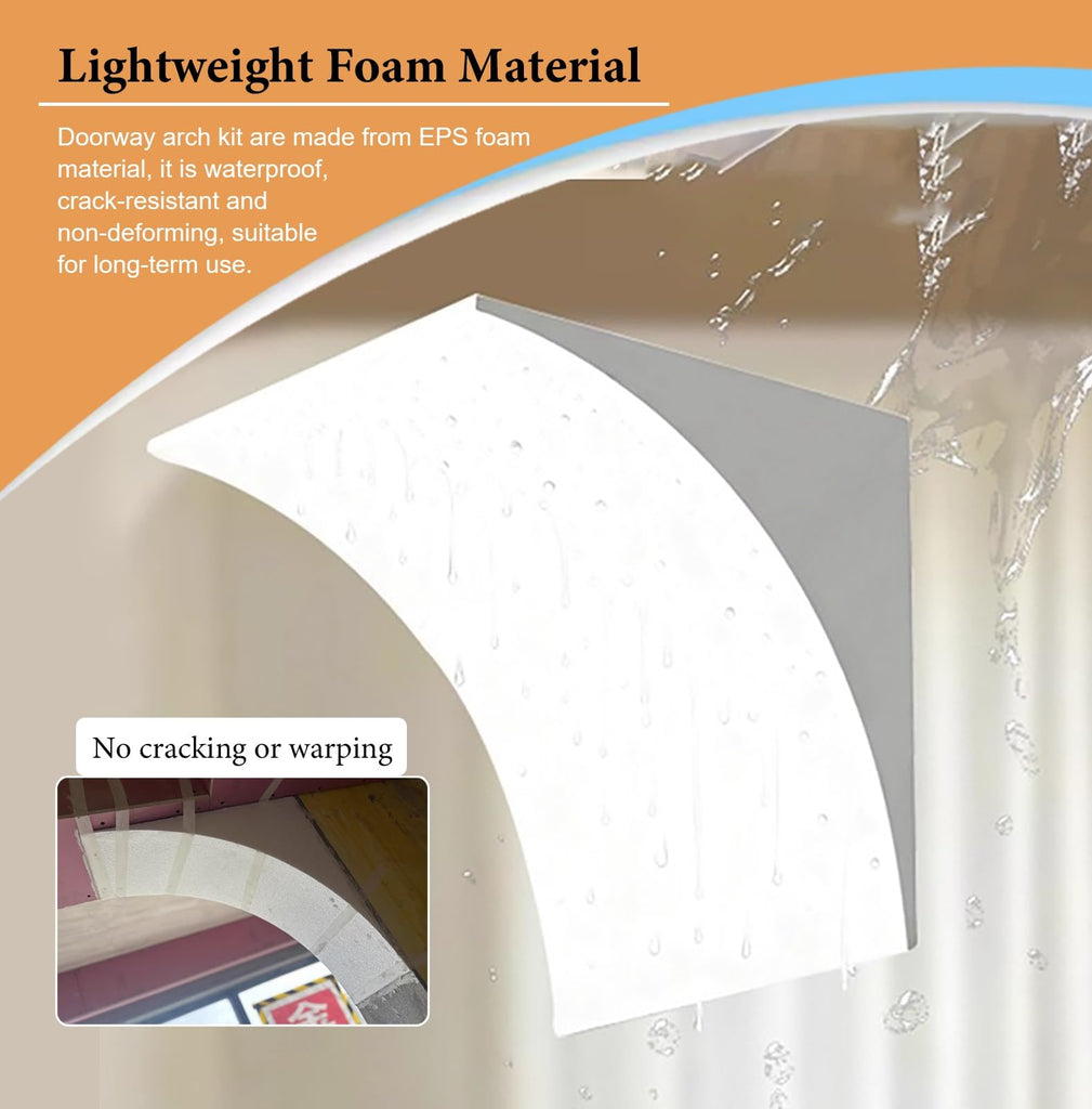 Precurved Arch Way Kit for Door Frame, 2 Pieces Interior Rounded Doorway Arch Kit, Foam Material Curved Opening