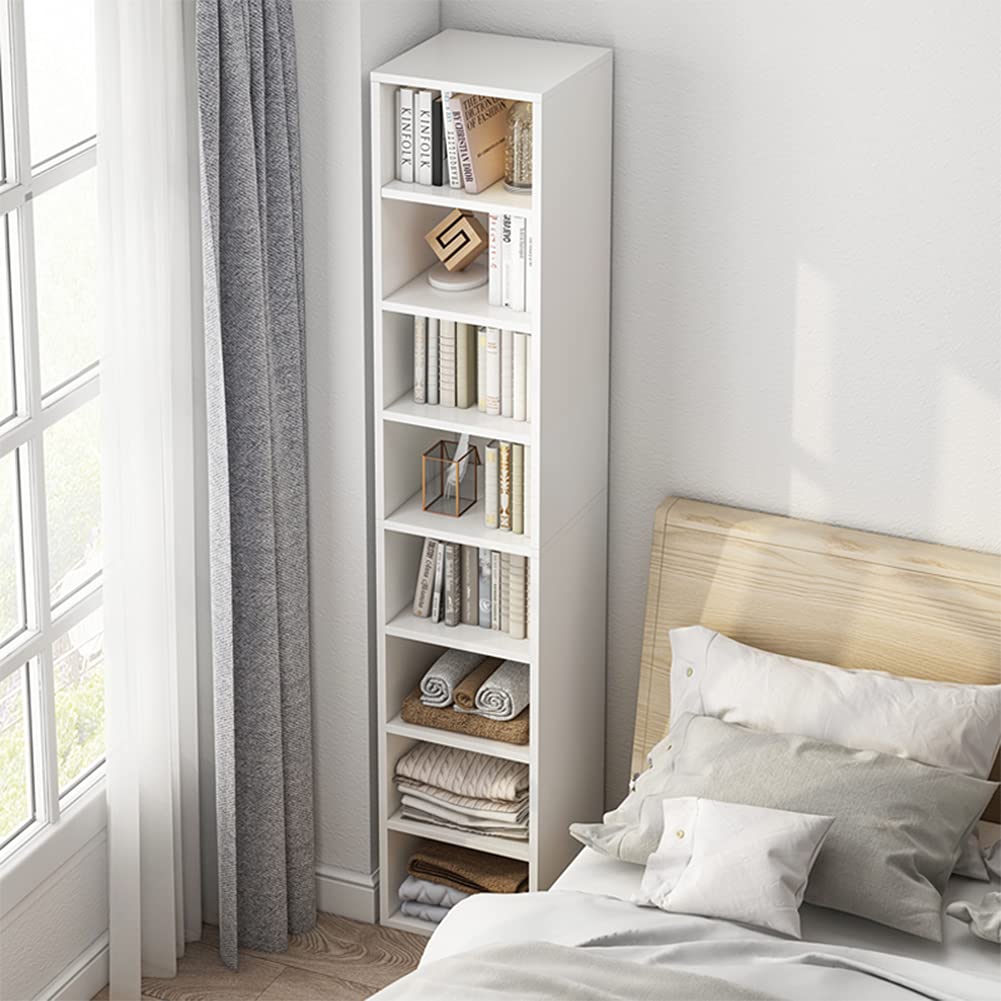 Narrow Corner Bookcase with Door - Oak 47" Tall Gap Storage Cabinet