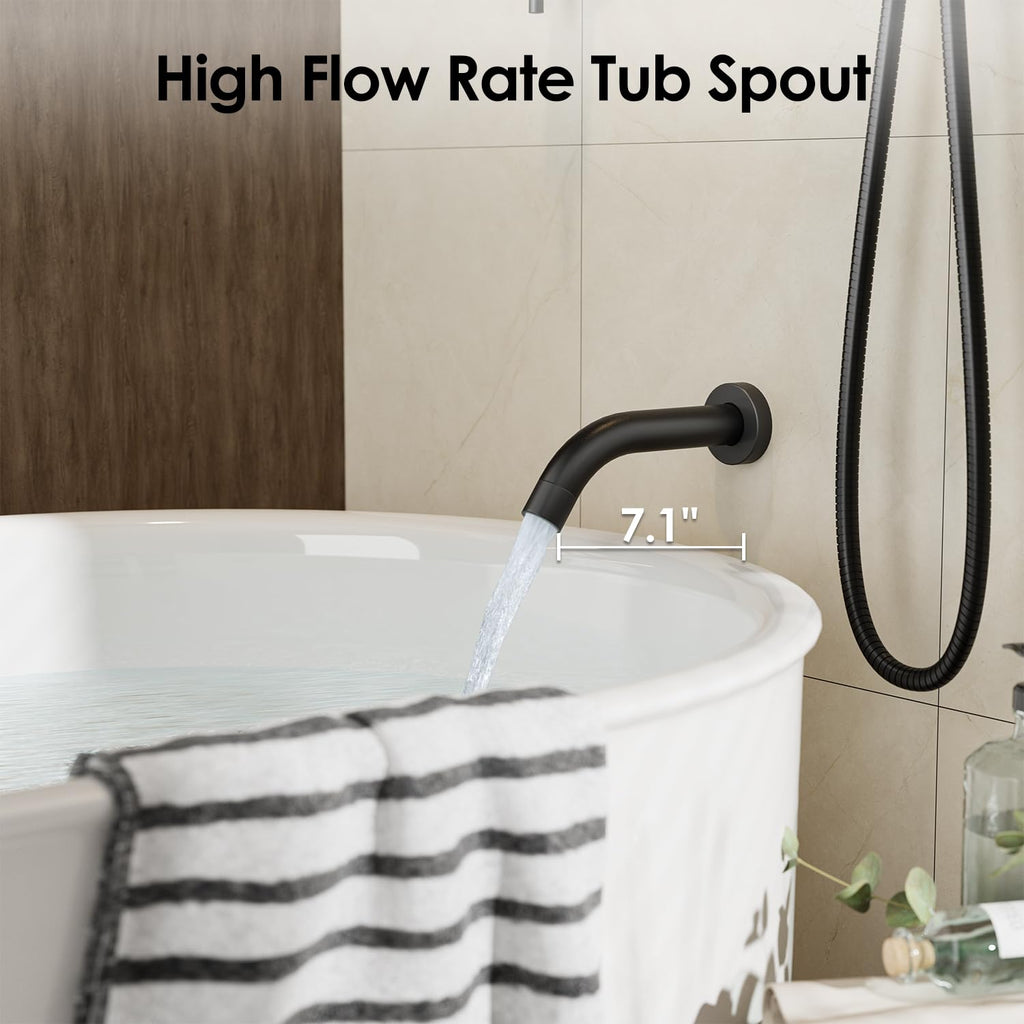10" Thermostatic Shower Faucets Set with Tub Spout, Matte Black
